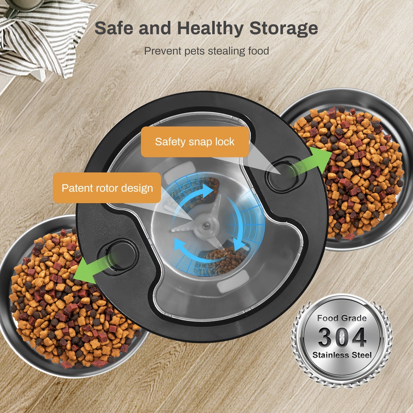 WiFi Enabled Large Capacity Pet Feeder - Automatic Stainless Steel Food Dispenser with Dual Bowls for Cats & Dogs, Remote Control via App, Ideal for Large Feeding Needs (No USB 5V/2A Plug), Pet Food Dispenser, Without Battery