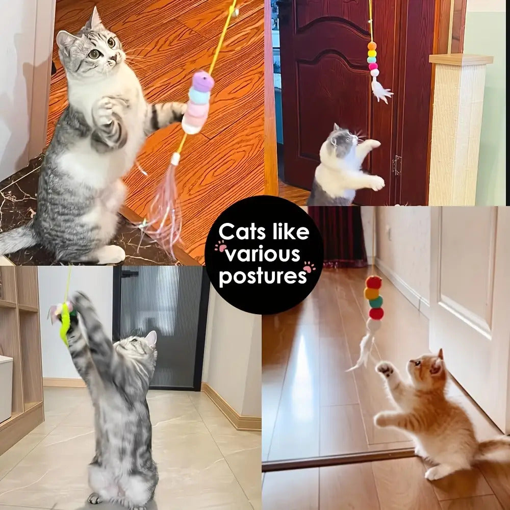 [Interactive Cat Squeaky Toy] 1 Interactive Cat Squeaky Toy, Random Color and Style, 1pc Delivery with Stretchable Spring Rope for Indoor Playtime. Features Artificial Feathers & Bell – Durble Nylon Hanging Doorway Kitten S
