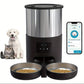 4.5L WiFi Double Meal Pet Feeder for Cats and Dogs, Automatic Food Dispenser Suitable for Small and Medium-Sized Pets, Stainless Steel Double Bowl Pet Feeder with Remote Control App Control (No 5V 1A Plug), Without Battery