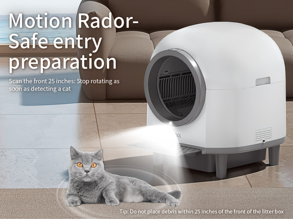 Self Cleaning Cat Litter Tray, 110L Extra Large Automatic Cat Litter Tray for Multiple Cats, with Safety Protection, APP Control, Odor Removal Smart Robot Litter Box, 1 Roll Trash Bags, Self Cleaning Cat Litter Box, Cat Litte