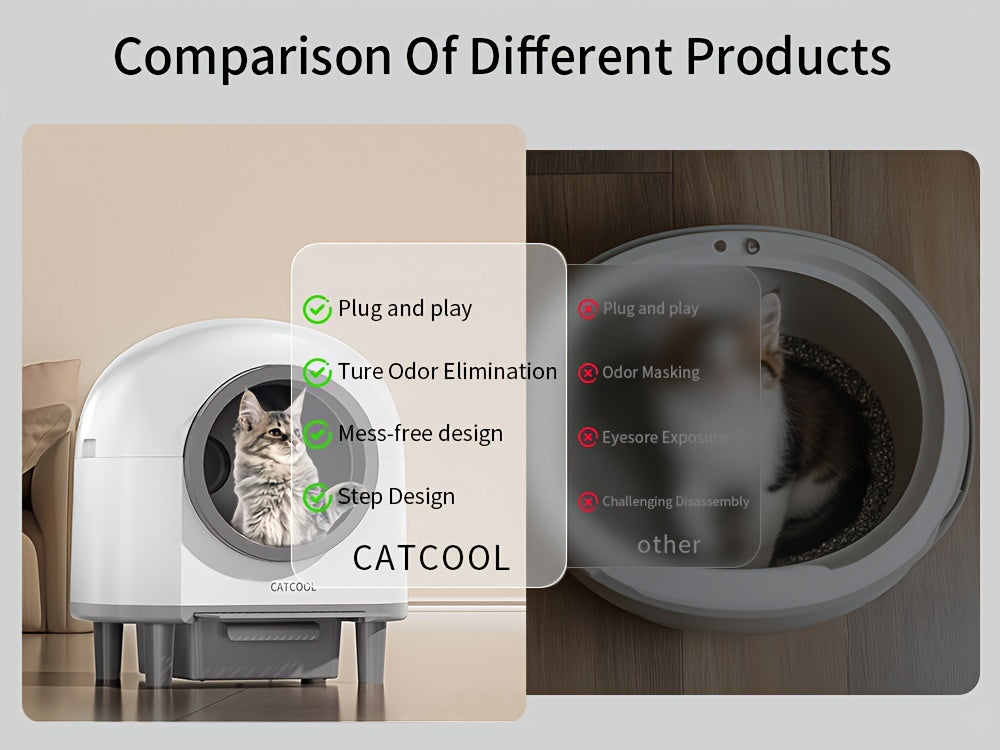 Self Cleaning Cat Litter Tray, 110L Extra Large Automatic Cat Litter Tray for Multiple Cats, with Safety Protection, APP Control, Odor Removal Smart Robot Litter Box, 1 Roll Trash Bags, Self Cleaning Cat Litter Box, Cat Litte