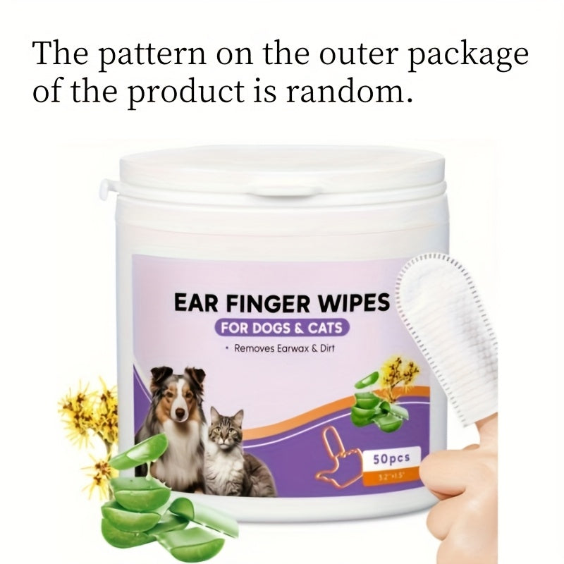 50pcs/box Dogs & Cats Ear, Tooth and Foot Pad Cleaning Finger Wipes, Finger Wipes for Dogs & Cats