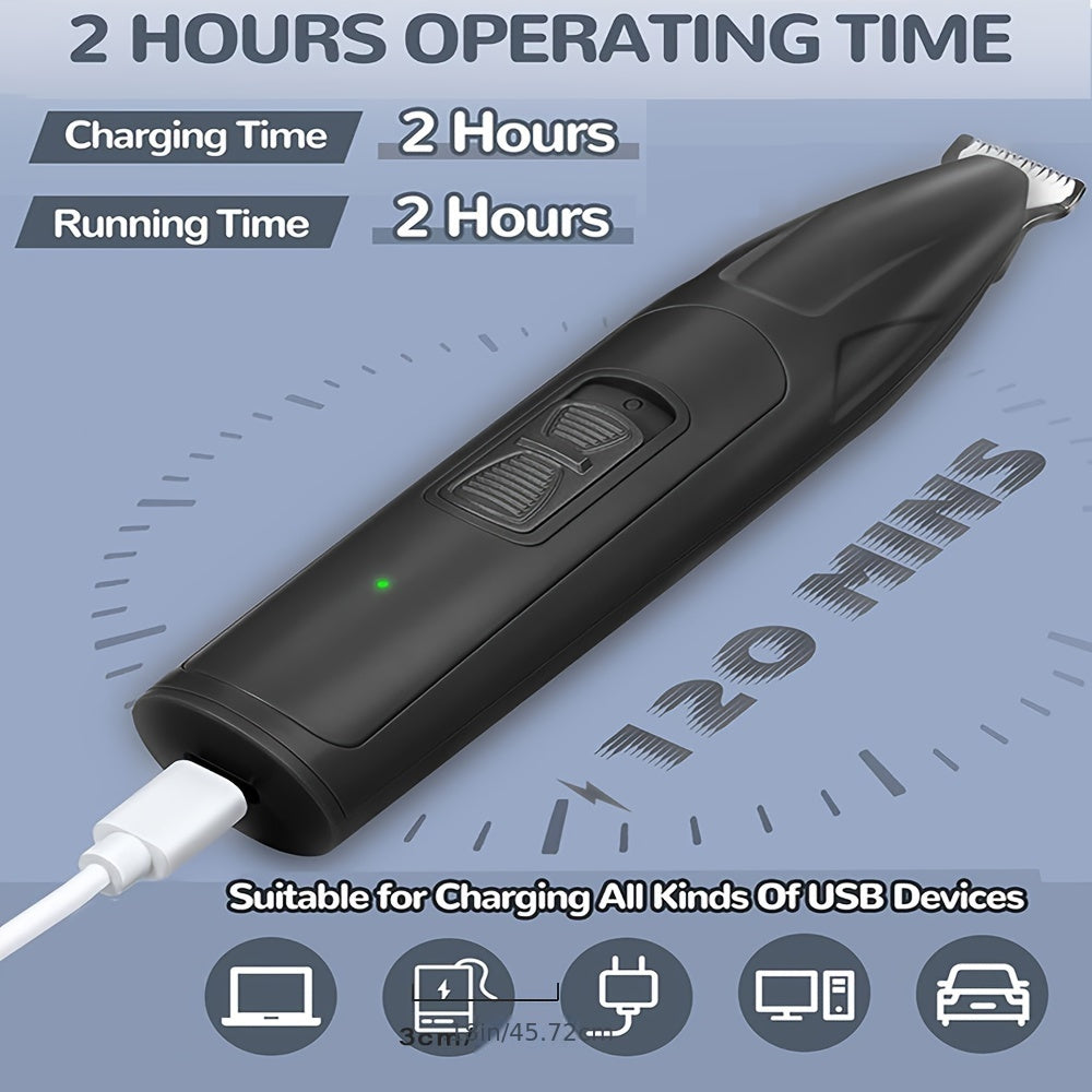 2-Speed Low Noise Cordless Dog & Cat Grooming Clippers - Rechargeable Pet Hair Trimmer for Paws, Eyes, Ears, Face & Rump with LED Light, Ergonomic Design & Attachments (White, Black)