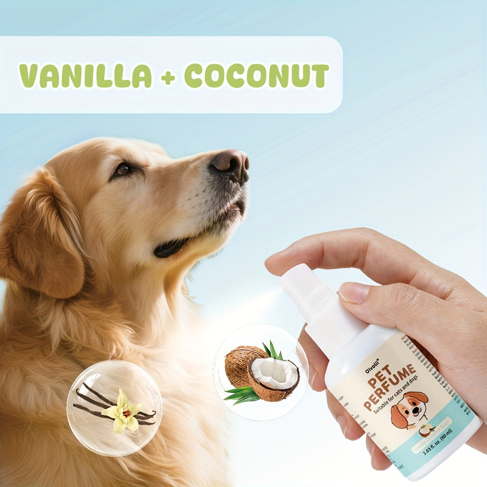 Pet Vanilla Coconut Deodorant Spray, Contains Vanilla and Coconut Ingredients, Fresh Vanilla with Sweet Coconut Care, Gentle and Non-Irritating, Long-Lasting Freshness, Suitable for All Breeds of Pets, Compact and Portable, R