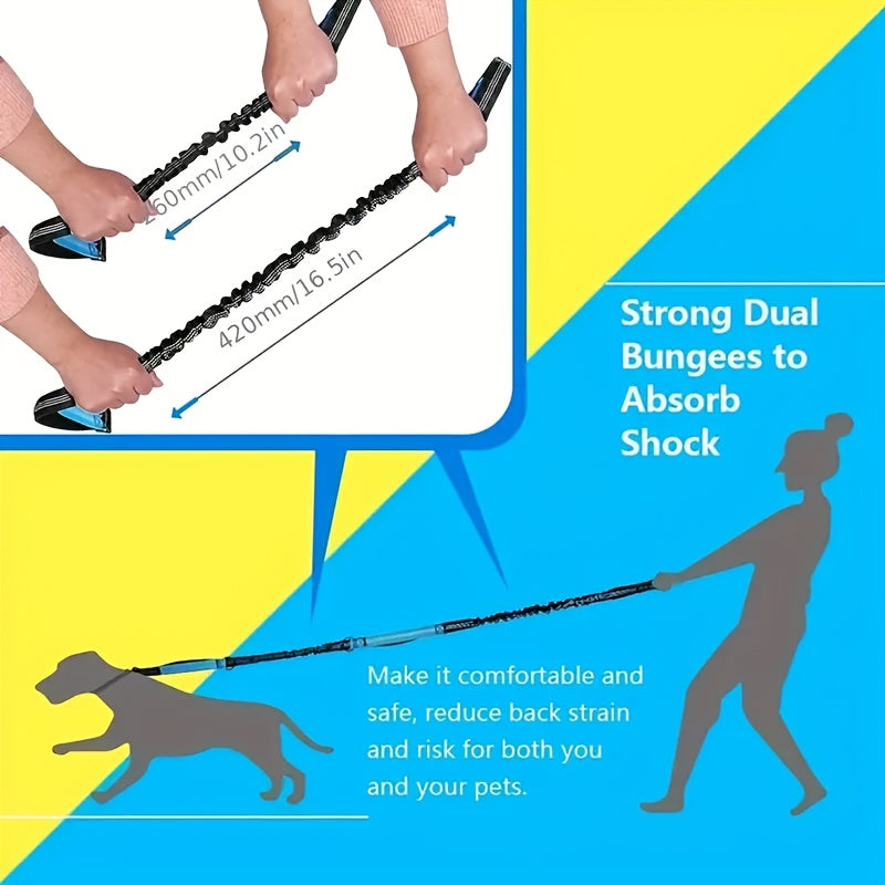[Hands-Free Dog Leash] Durable Adjustable Hands-Free Dog Running Leash | Double Handles & Elastic Retractable Rope, Black & Teal Design for Large & Medium Dogs, Perfect for Running, Jogging, Walking - Sturdy Metal Clips, Slee