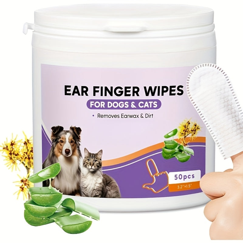 50pcs/box Dogs & Cats Ear, Tooth and Foot Pad Cleaning Finger Wipes, Finger Wipes for Dogs & Cats