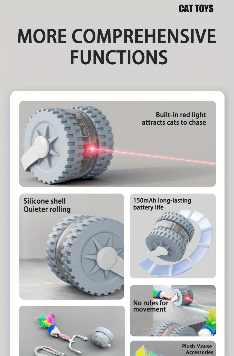 Interactive Laser Cat Toy with Mouse, 2-in-1 Laser Pointer & Plush-like Wiggling Worm-like Motion, Low-Power (<1mW) Red Light for Solo Play, Stimulates Hunting Instincts (Cats, Kittens)