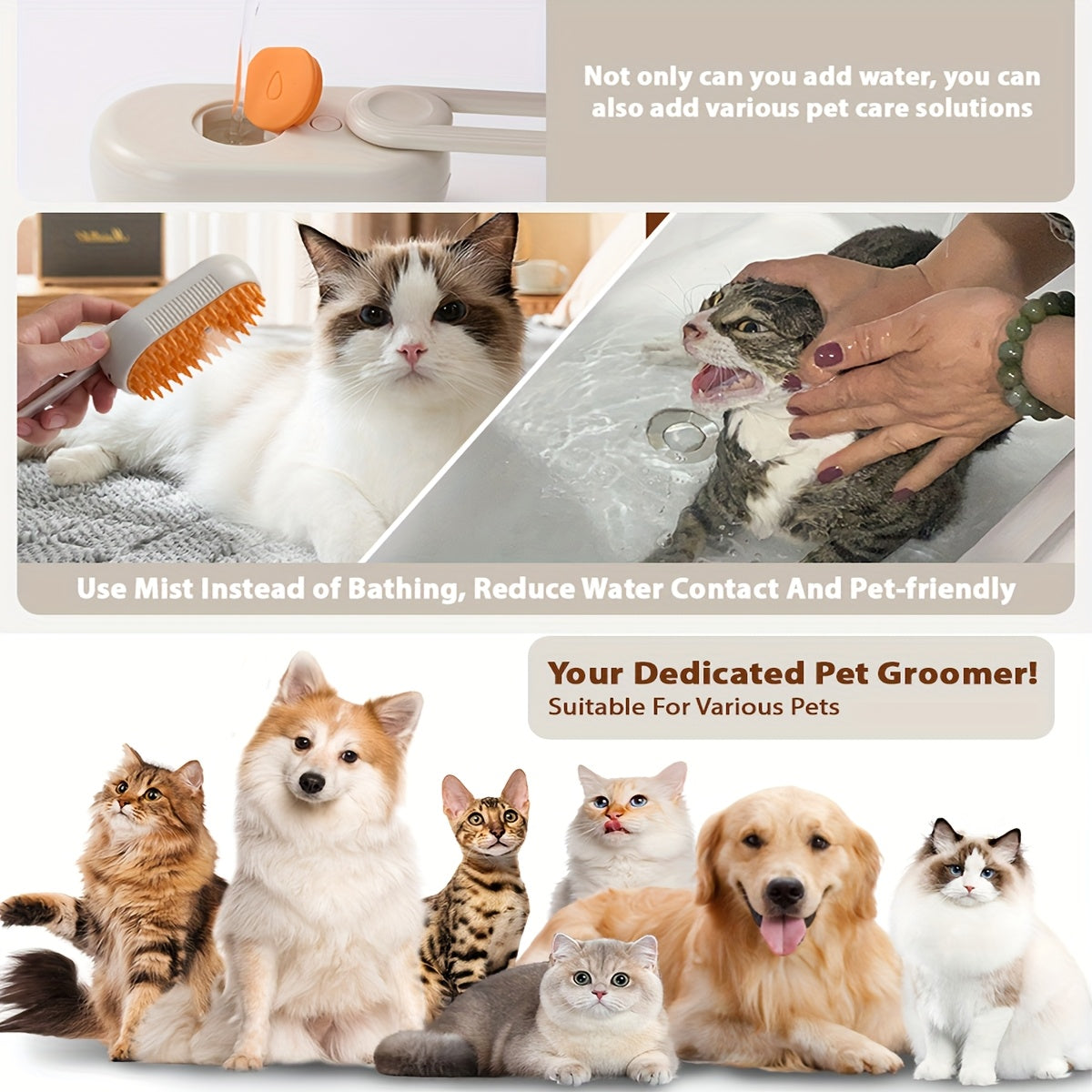 2pcs Pet Spritz Comb, 3-In-1 Cat Steam Brush, USB Charging Convenience, 360° Rotating Pet Steam Brush for Cats and Dogs, Cat Brush, Pet Cleaning, Easytouse Comb, Petsafe Material, Grooming Comb, Cat Lovers, Pet Owners