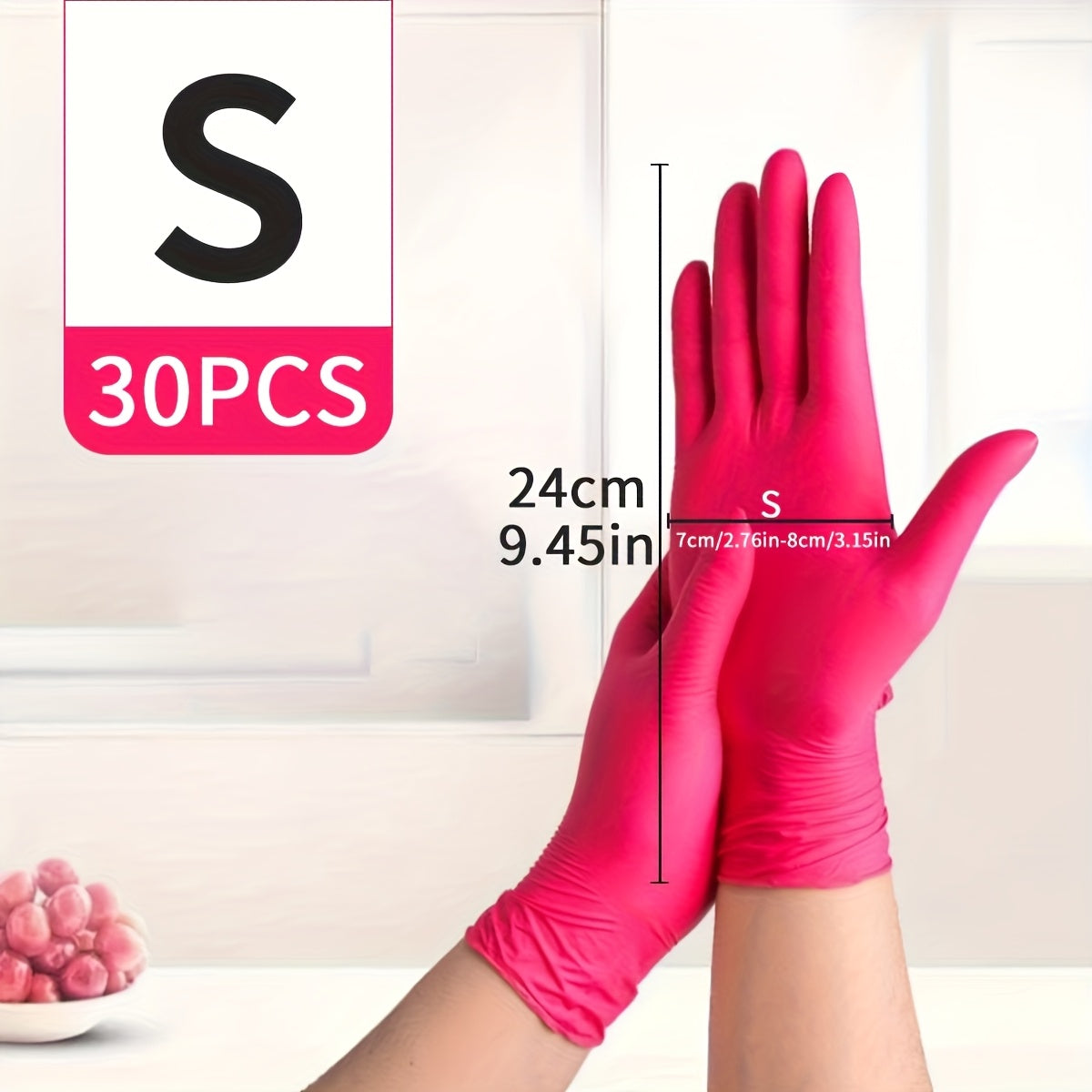 Deep Pink Disposable Nitrile Gloves - Lightweight, Suitable for Household Cleaning, Pet Care, Hair Dyeing - & Alcohol-Free, Available in S/M/L Sizes, Multi-Purpose Cleaning Gloves, Stylish Kitchen Use, All-Season, Disposable
