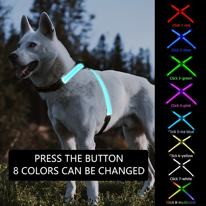 [LED Dog Vest] USB-Powered 8-Color LED Rechargeable Dog Vest with Flickering Lights | Geometric Pattern Pet Safety Harness for Medium & Large Dogs Under 4ft, Night Visibility Gear, Safe Visibility at Night, Dog Leash, USBchar