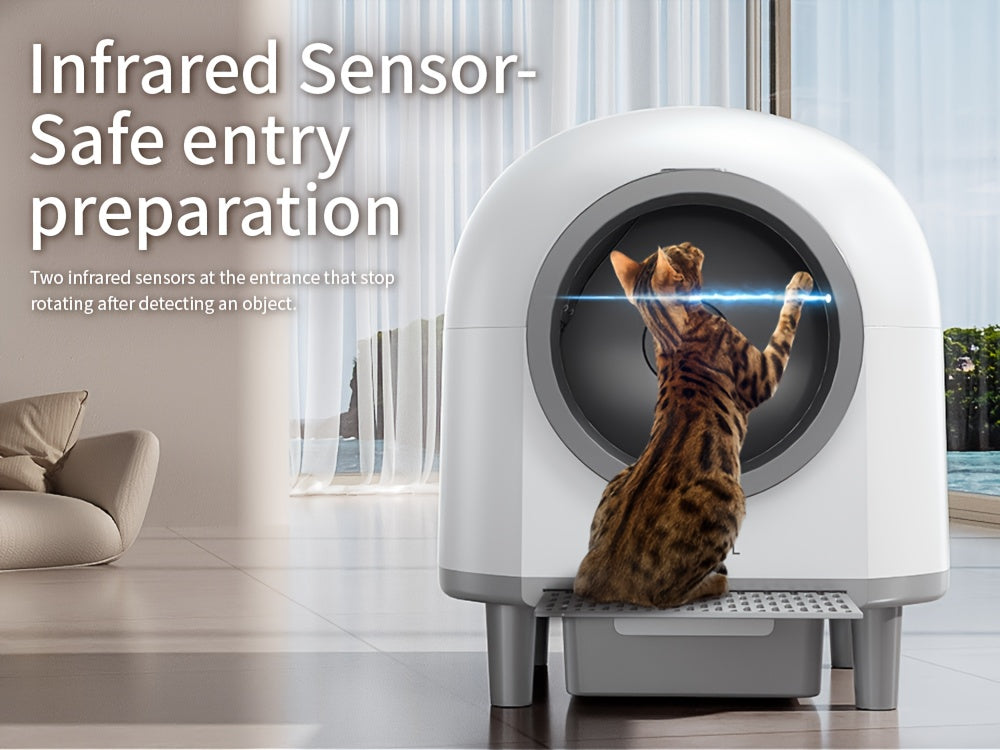 Self Cleaning Cat Litter Tray, 110L Extra Large Automatic Cat Litter Tray for Multiple Cats, with Safety Protection, APP Control, Odor Removal Smart Robot Litter Box, 1 Roll Trash Bags, Self Cleaning Cat Litter Box, Cat Litte