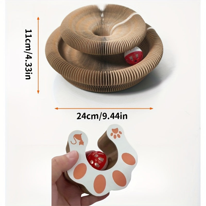Interactive Foldable Cat Scratcher with Bell - Magnetic Honeycomb Design, Durable Play Pad for All Cats' Exercise & Mental Stimulation, Cat Toy