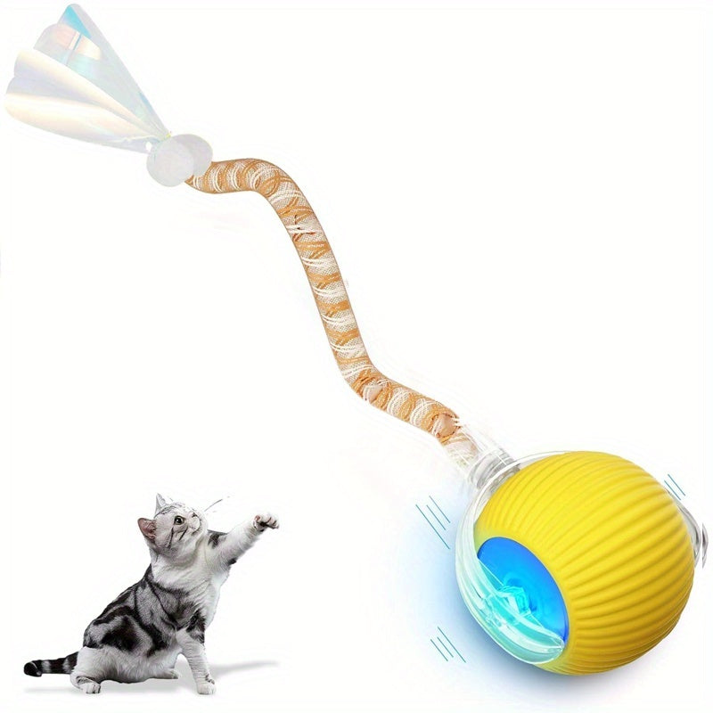 MIAOQUANJI Interactive Rolling Cat Ball Toy - USB Rechargeable Electric Cat Toy with Elastic Net Tail, Quick Self-rolling Design for All Breeds, Pink & Multicolor Options, Smart Automatic Pet Toy for Indoor Fun & Gifting, Cat
