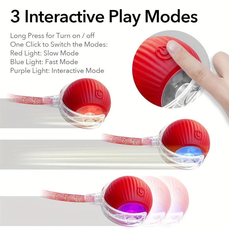 MIAOQUANJI Interactive Rolling Cat Ball Toy - USB Rechargeable Electric Cat Toy with Elastic Net Tail, Quick Self-rolling Design for All Breeds, Pink & Multicolor Options, Smart Automatic Pet Toy for Indoor Fun & Gifting, Cat