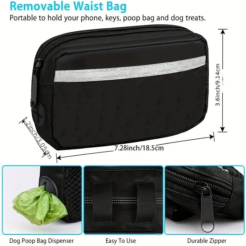 [Hands-Free Dog Leash] Durable Adjustable Hands-Free Dog Running Leash | Double Handles & Elastic Retractable Rope, Black & Teal Design for Large & Medium Dogs, Perfect for Running, Jogging, Walking - Sturdy Metal Clips, Slee