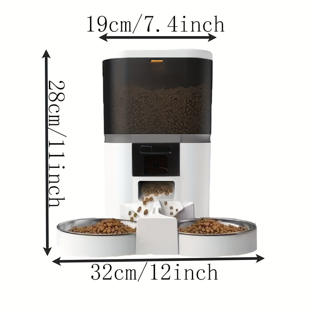 4L Smart Pet Feeder with Camera & App Control - Automatic Timer, Dual Bowl Dog & Cat Food Dispenser, USB-Powered, Real-Time Monitoring, Easy Disassembly for Busy Pet Owners, Automatic Pet Feeder, Remote Feeding Solution, Slee