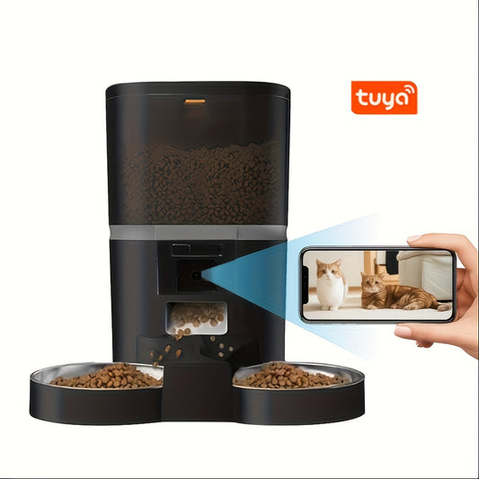 4L Smart Pet Feeder with Camera & App Control - Automatic Timer, Dual Bowl Dog & Cat Food Dispenser, USB-Powered, Real-Time Monitoring, Easy Disassembly for Busy Pet Owners, Automatic Pet Feeder, Remote Feeding Solution, Slee