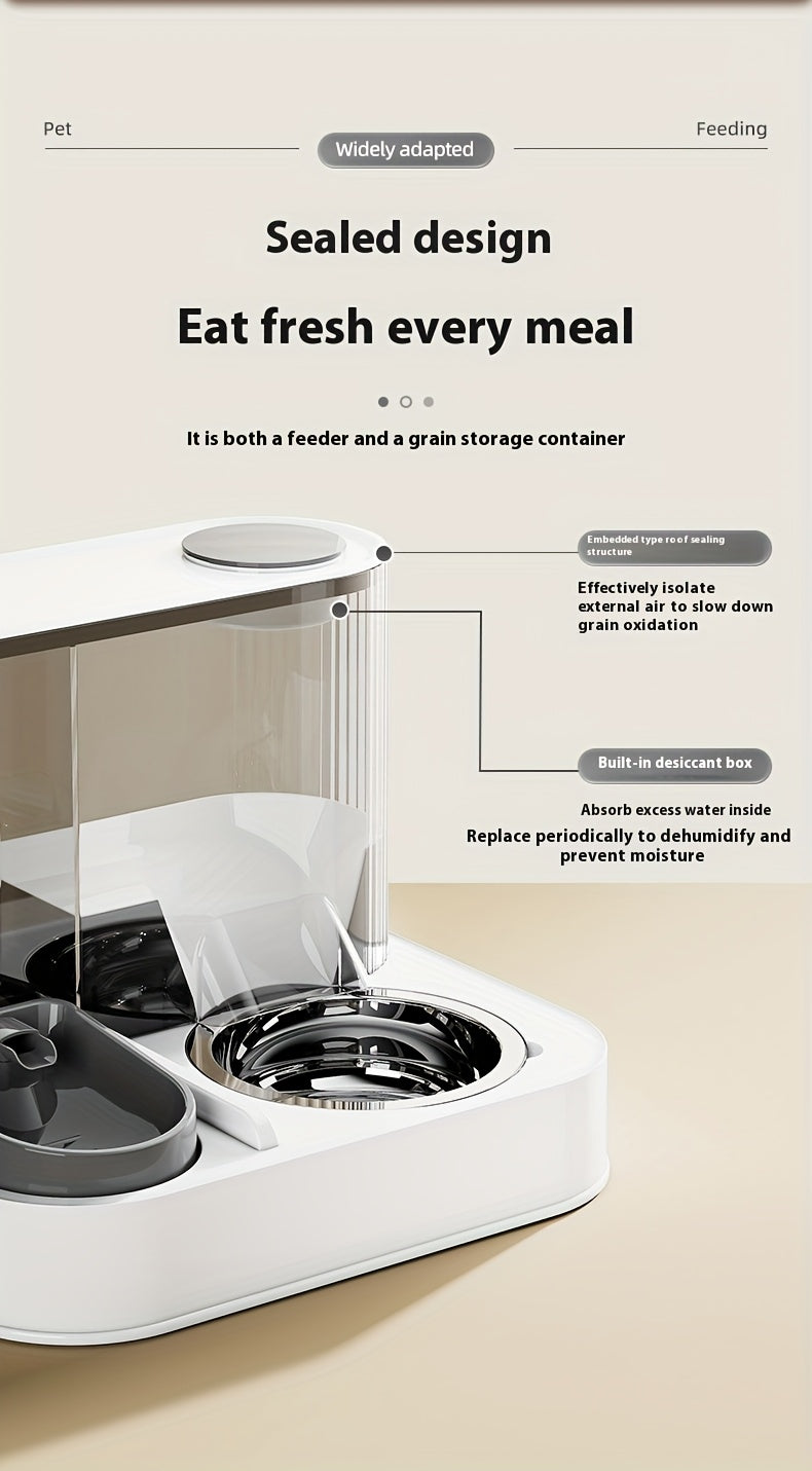 [Automatic Pet Feeder] Automatic Pet Feeder & Water Dispenser - Dry/Wet Food Separation, Anti-Tip, Large 2.2L Grain Bucket +1.5L Water Tank, No Electricity Needed, Easy-Clean Design for Cats & Small/Medium Dogs