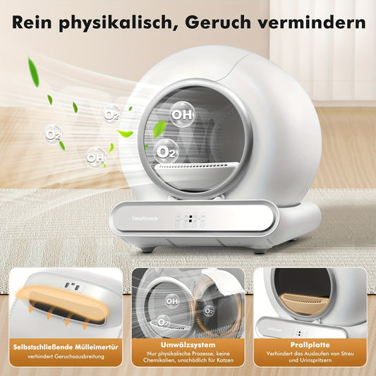 65L+9L Large Capacity Self-Cleaning Cat Litter Box With Digital Timer & Remote Control, Automatic Robot Litter Box For Multiple Cats, Ultra-Clean ABS Design, Includes 1 Rolls Of Leak-Proof Bags, Without Battery