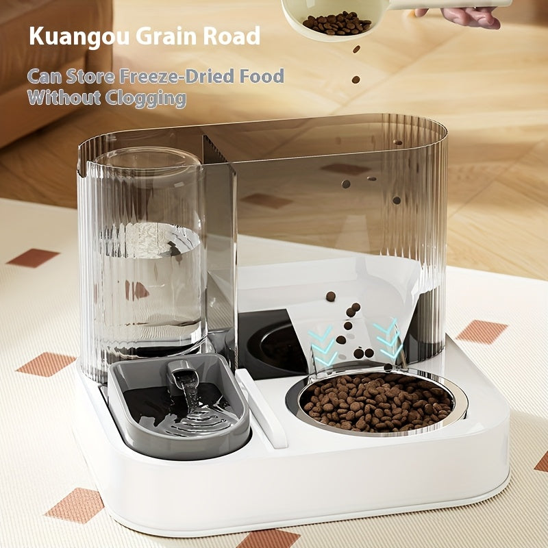 [Automatic Pet Feeder] Automatic Pet Feeder & Water Dispenser - Dry/Wet Food Separation, Anti-Tip, Large 2.2L Grain Bucket +1.5L Water Tank, No Electricity Needed, Easy-Clean Design for Cats & Small/Medium Dogs