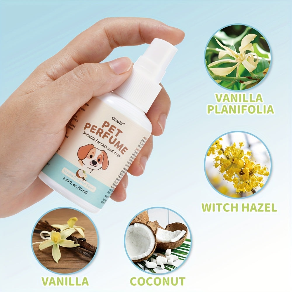 Pet Vanilla Coconut Deodorant Spray, Contains Vanilla and Coconut Ingredients, Fresh Vanilla with Sweet Coconut Care, Gentle and Non-Irritating, Long-Lasting Freshness, Suitable for All Breeds of Pets, Compact and Portable, R