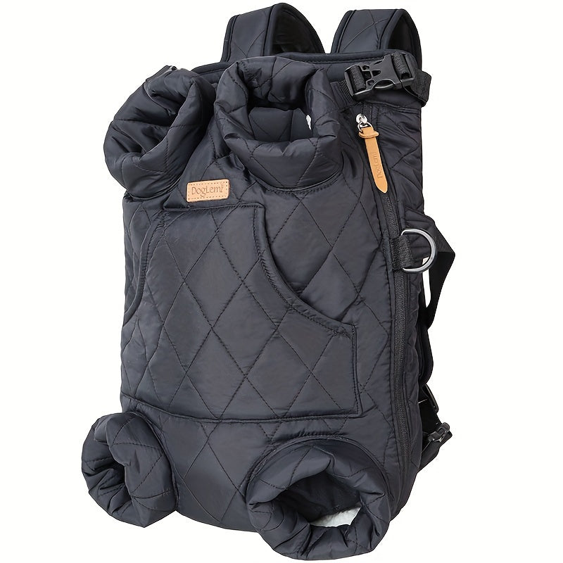 Adjustable Quilted Pet Carrier Backpack for Small to Medium Dogs - Cozy Fleece-Lined, Hands-Free Front Legs Out Chest Carrier with Zip Closure, Ideal for Hiking & Cycling - Available in Black, Beige, Pink, Gray, Olive Green,