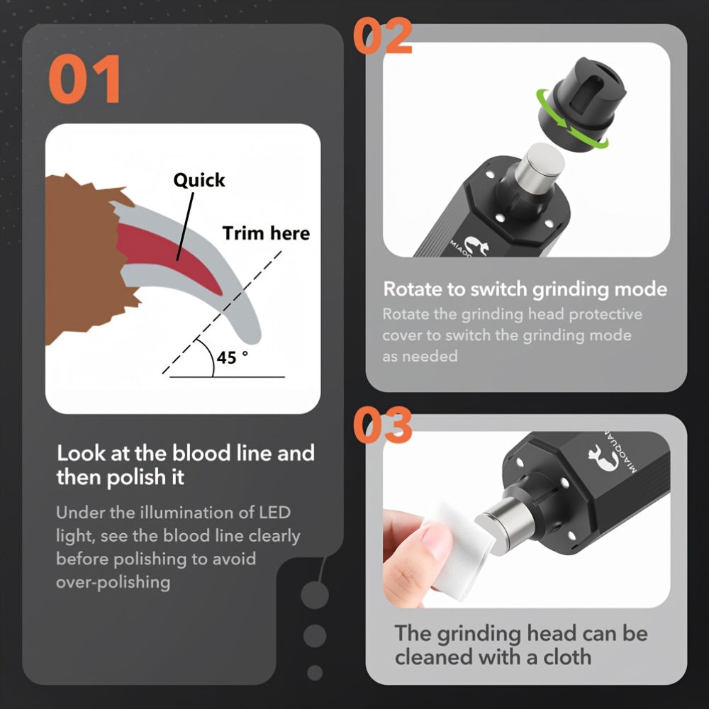 MIAOQUANJI Dog Nail Trimmer with USB Charging, Adjustable Speed & Ergonomic Handle - Safe & Comfortable Pet Grooming Tool for Small to Medium Dogs, Durable Plastic Design, Dog Nail Trimmer, Pet Grooming Accessory, Sleek Pet A