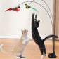 Cartoon Patterned Interactive Cat Toy Set - Polyester Artificial Feathers, Long Rod, Bell | No Battery, Uncharged, Strong Adhesive Base for Fun Play