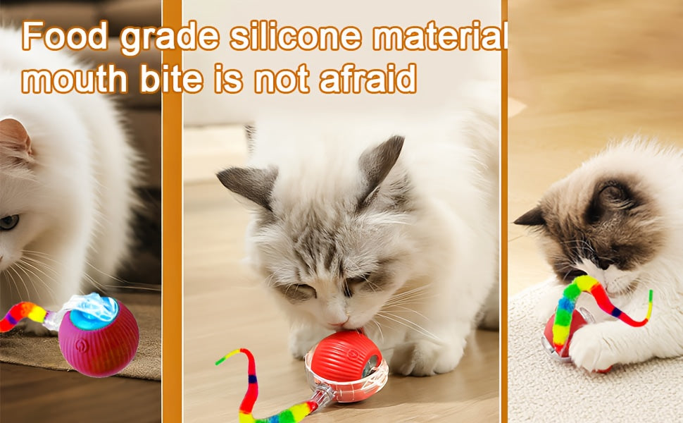 BonreLife Automatic Rolling Cat Ball Toy with LED Lights, USB Rechargeable, Bite-Resistant Silicone, Safe for All Cat Sizes - Interactive Indoor Play for Cats, Interactive Cat Toy