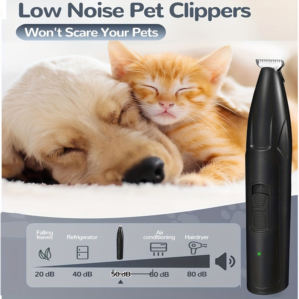 2-Speed Low Noise Cordless Dog & Cat Grooming Clippers - Rechargeable Pet Hair Trimmer for Paws, Eyes, Ears, Face & Rump with LED Light, Ergonomic Design & Attachments (White, Black)