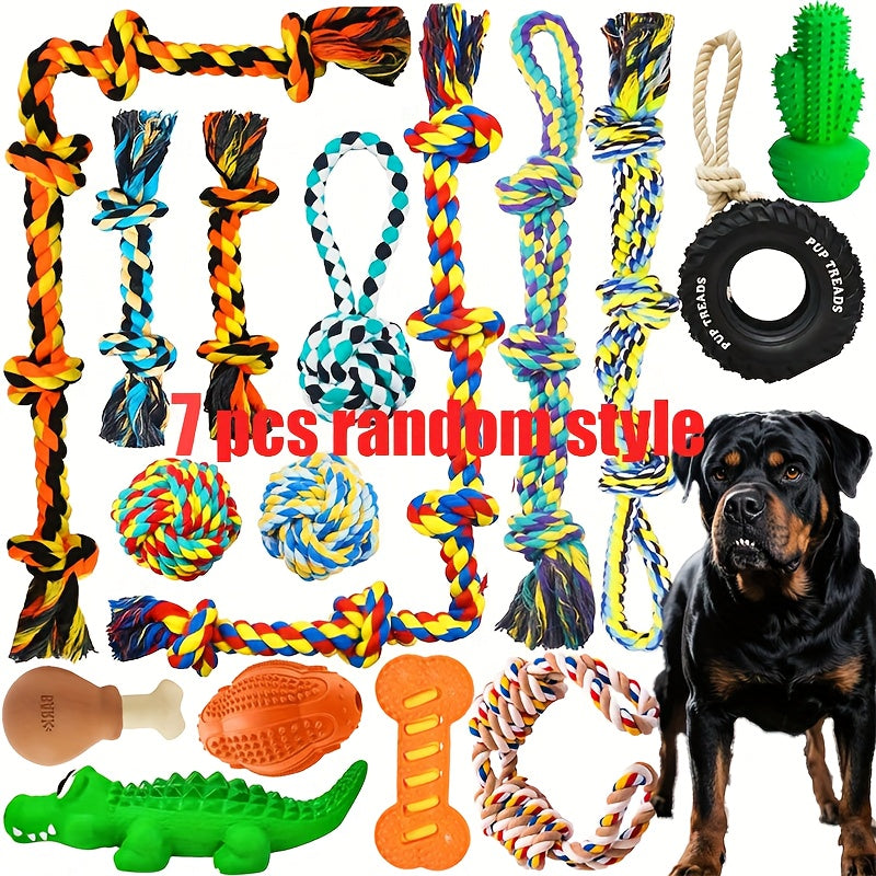 7pcs Large Dog Chew Toy Set, Teeth Cleaning, Durable Bite-Resistant, Tug-of-War Toys, Interactive Pet Toys for Medium to Large Breeds, Without Battery, Dog Toy, Indestructible Dog Toy, Dog Toy For Large/aggressive Chewer, Dog