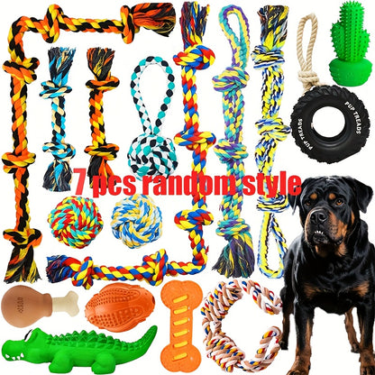 7pcs Large Dog Chew Toy Set, Teeth Cleaning, Durable Bite-Resistant, Tug-of-War Toys, Interactive Pet Toys for Medium to Large Breeds, Without Battery, Dog Toy, Indestructible Dog Toy, Dog Toy For Large/aggressive Chewer, Dog