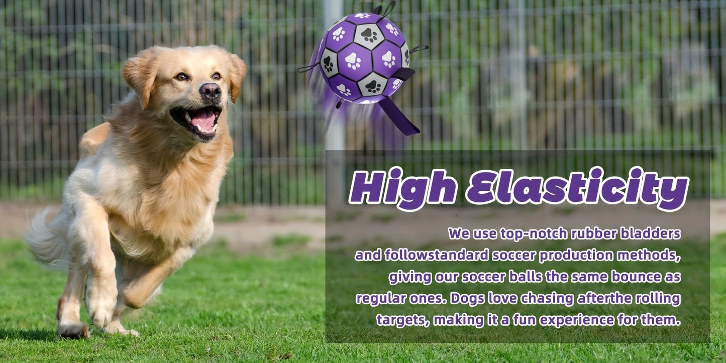 Durable Rubber Dog Soccer Ball with Straps - Interactive Chew-Resistant Pet Toy for All Breed Sizes, Purple & Black with Paw Print Design, Indoor/Outdoor Play & Training, Dog Ball Toy, Large Surface Area