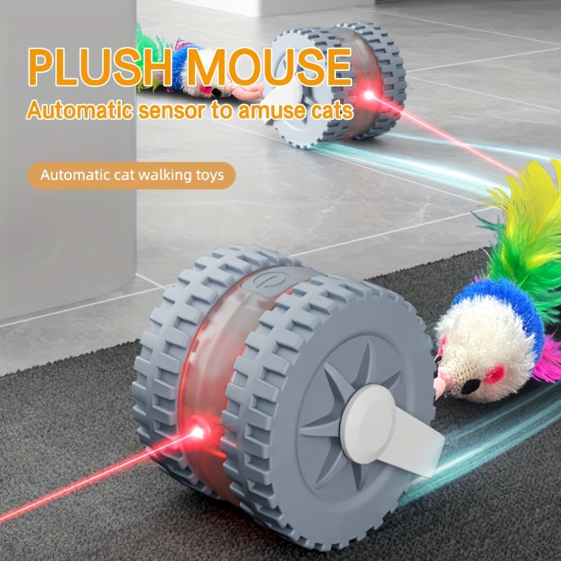 Interactive Laser Cat Toy with Mouse, 2-in-1 Laser Pointer & Plush-like Wiggling Worm-like Motion, Low-Power (<1mW) Red Light for Solo Play, Stimulates Hunting Instincts (Cats, Kittens)