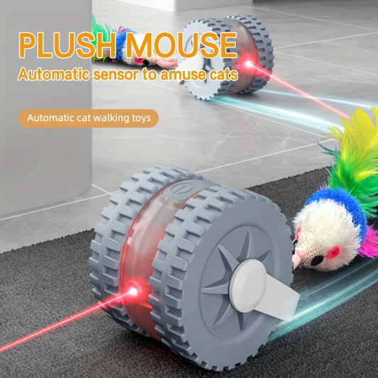 Interactive Laser Cat Toy with Mouse, 2-in-1 Laser Pointer & Plush-like Wiggling Worm-like Motion, Low-Power (<1mW) Red Light for Solo Play, Stimulates Hunting Instincts (Cats, Kittens)