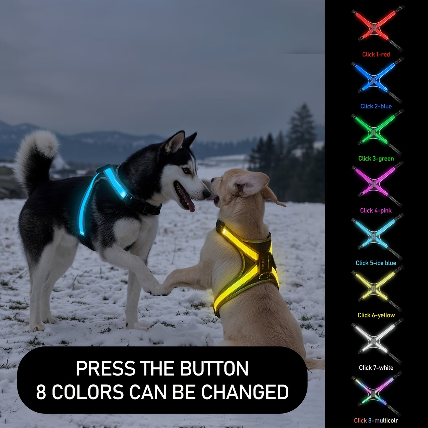 [LED Dog Vest] USB-Powered 8-Color LED Rechargeable Dog Vest with Flickering Lights | Geometric Pattern Pet Safety Harness for Medium & Large Dogs Under 4ft, Night Visibility Gear, Safe Visibility at Night, Dog Leash, USBchar