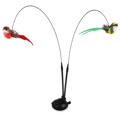 Cartoon Patterned Interactive Cat Toy Set - Polyester Artificial Feathers, Long Rod, Bell | No Battery, Uncharged, Strong Adhesive Base for Fun Play