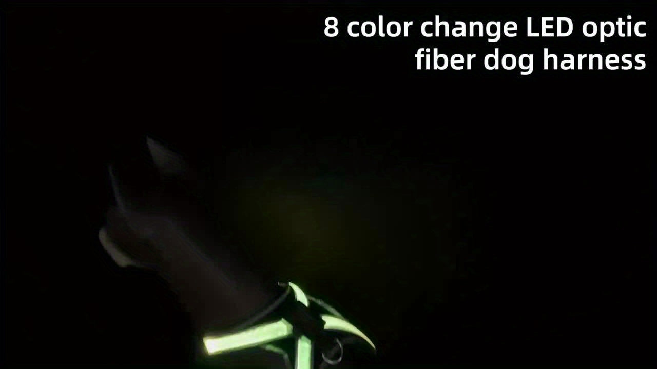 [LED Dog Vest] USB-Powered 8-Color LED Rechargeable Dog Vest with Flickering Lights | Geometric Pattern Pet Safety Harness for Medium & Large Dogs Under 4ft, Night Visibility Gear, Safe Visibility at Night, Dog Leash, USBchar