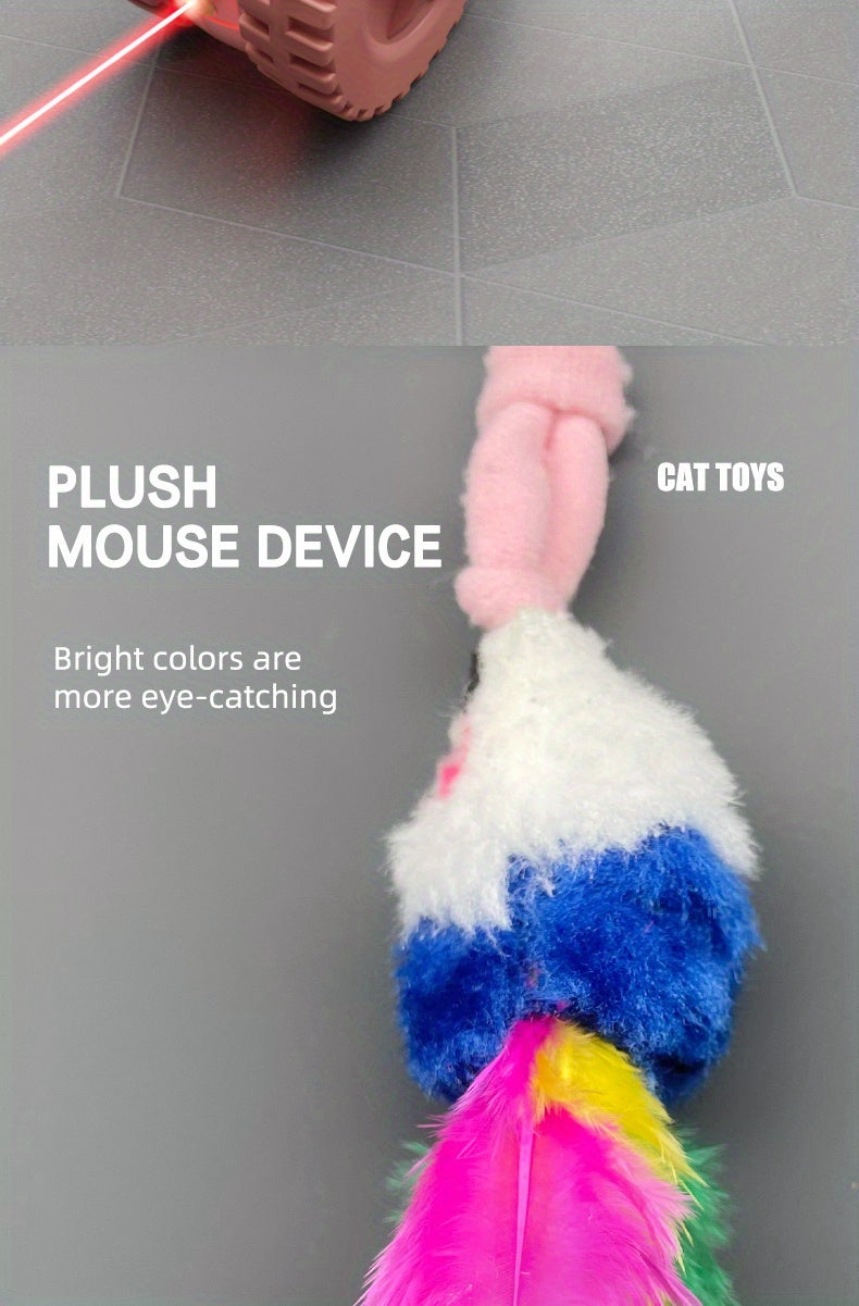 Interactive Laser Cat Toy with Mouse, 2-in-1 Laser Pointer & Plush-like Wiggling Worm-like Motion, Low-Power (<1mW) Red Light for Solo Play, Stimulates Hunting Instincts (Cats, Kittens)