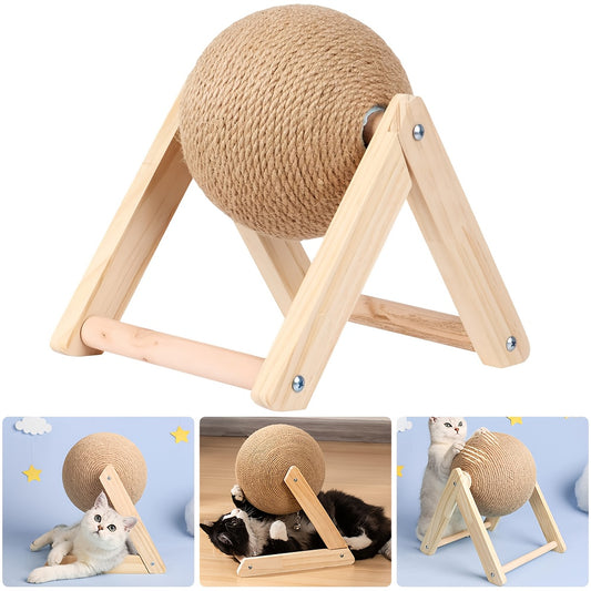 Durable, Interactive Cat Toy - Vertical Claw Grinding Ball with Wear-Resistant Shavings, Natural Cat Ball Toy | Interactive Roller & Paw Print Design, Manual Play Pet Exercise Toy for Indoor, Kitten Supp