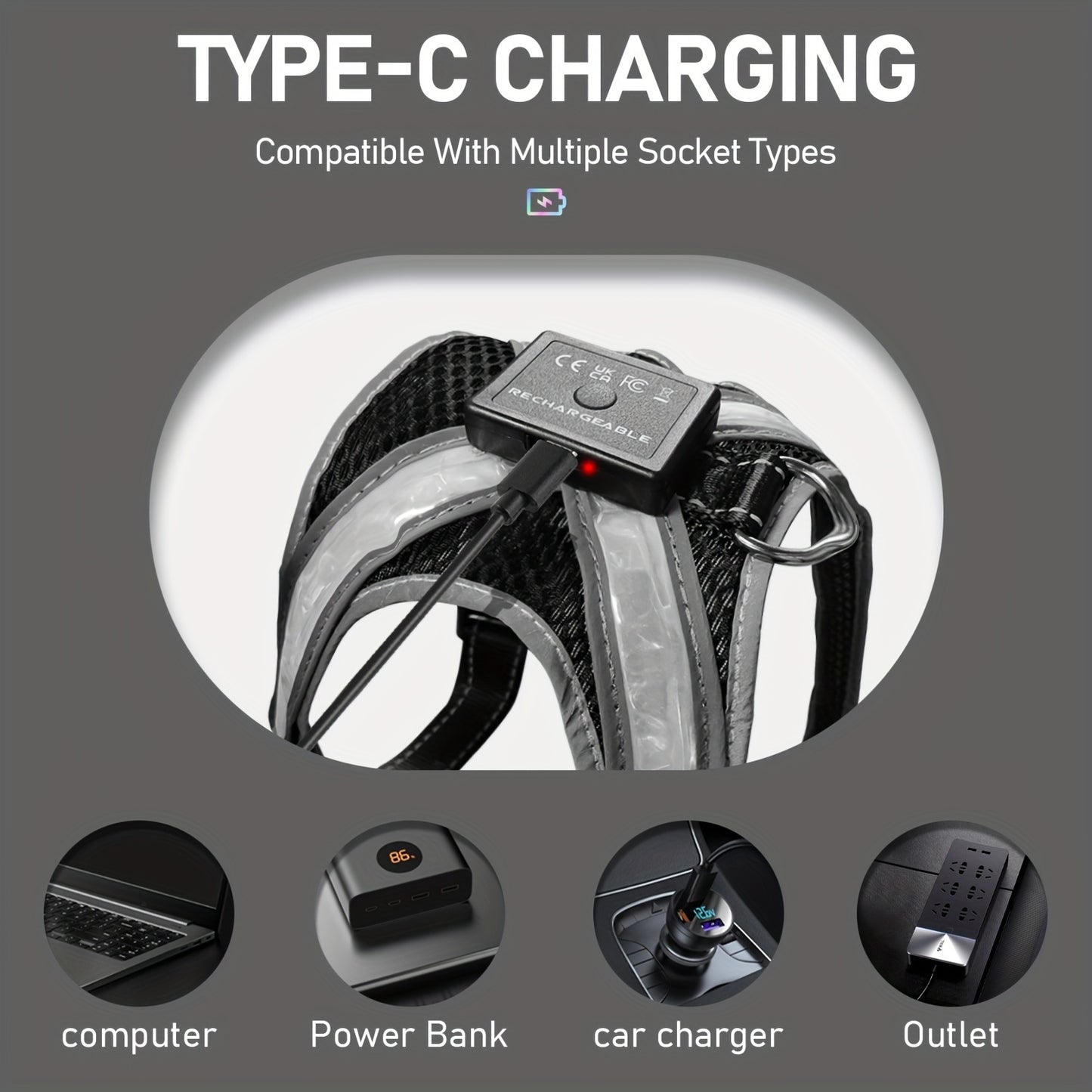 [LED Dog Vest] USB-Powered 8-Color LED Rechargeable Dog Vest with Flickering Lights | Geometric Pattern Pet Safety Harness for Medium & Large Dogs Under 4ft, Night Visibility Gear, Safe Visibility at Night, Dog Leash, USBchar