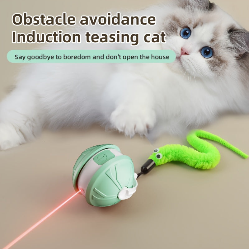 Automatic Cat Toy - Interactive Cat Toy, USB Rechargeable, Glowing Design for Indoor Play and Mental Stimulation, Fun Design, Fake Mouse, Replaceable Hanging Ornaments, Laser Cat Toy