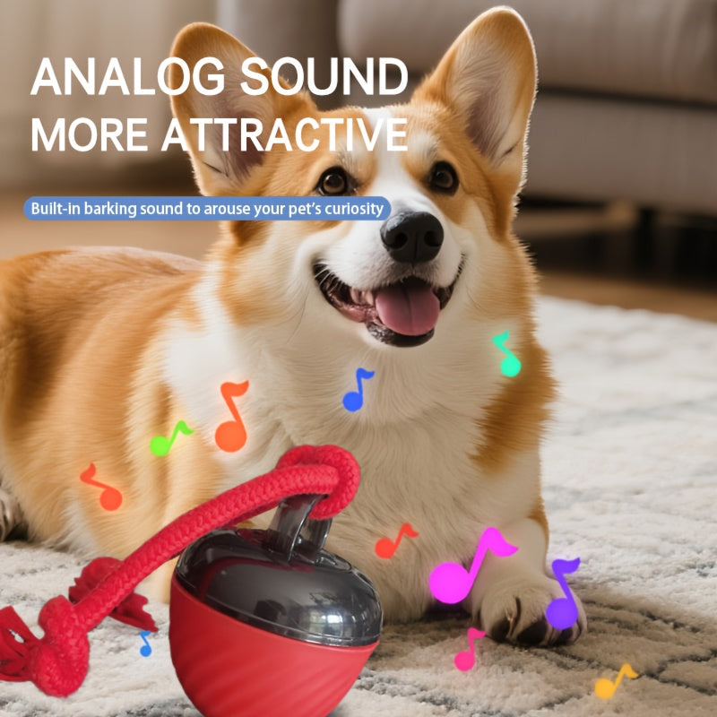 1 interactive intelligent dog ball toy, sports bite resistant dog ball, USB charging, tail rope mobile ball with light dog barking, indoor pet rolling game, suitable for small/medium-sized dogs, relieves boredom and stimulate