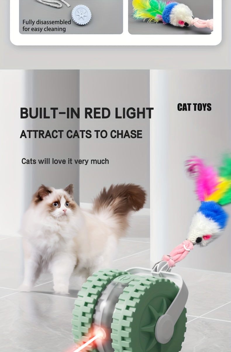 Interactive Laser Cat Toy with Mouse, 2-in-1 Laser Pointer & Plush-like Wiggling Worm-like Motion, Low-Power (<1mW) Red Light for Solo Play, Stimulates Hunting Instincts (Cats, Kittens)