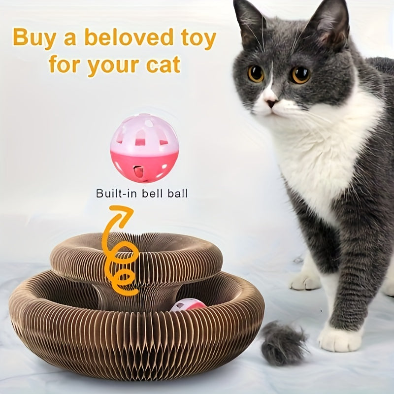 Interactive Foldable Cat Scratcher with Bell - Magnetic Honeycomb Design, Durable Play Pad for All Cats' Exercise & Mental Stimulation, Cat Toy