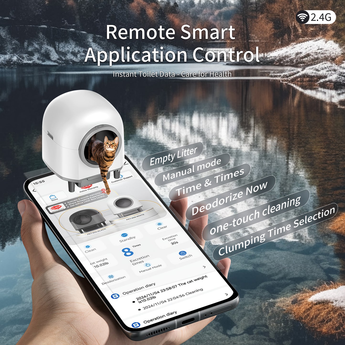 Self Cleaning Cat Litter Tray, 110L Extra Large Automatic Cat Litter Tray for Multiple Cats, with Safety Protection, APP Control, Odor Removal Smart Robot Litter Box, 1 Roll Trash Bags, Self Cleaning Cat Litter Box, Cat Litte