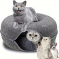 Cozy Donut-Shaped Cat Bed with Interactive Felt Tunnel – Soft Canvas Play and Training Toy for Small to Medium Cats, Ferrets, and Rabbits, Dual-Purpose Comfortable Hideaway in Gray or Multiple Colors, Kitten Bed