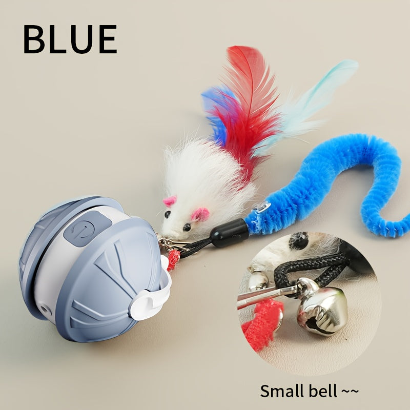 Automatic Cat Toy - Interactive Cat Toy, USB Rechargeable, Glowing Design for Indoor Play and Mental Stimulation, Fun Design, Fake Mouse, Replaceable Hanging Ornaments, Laser Cat Toy