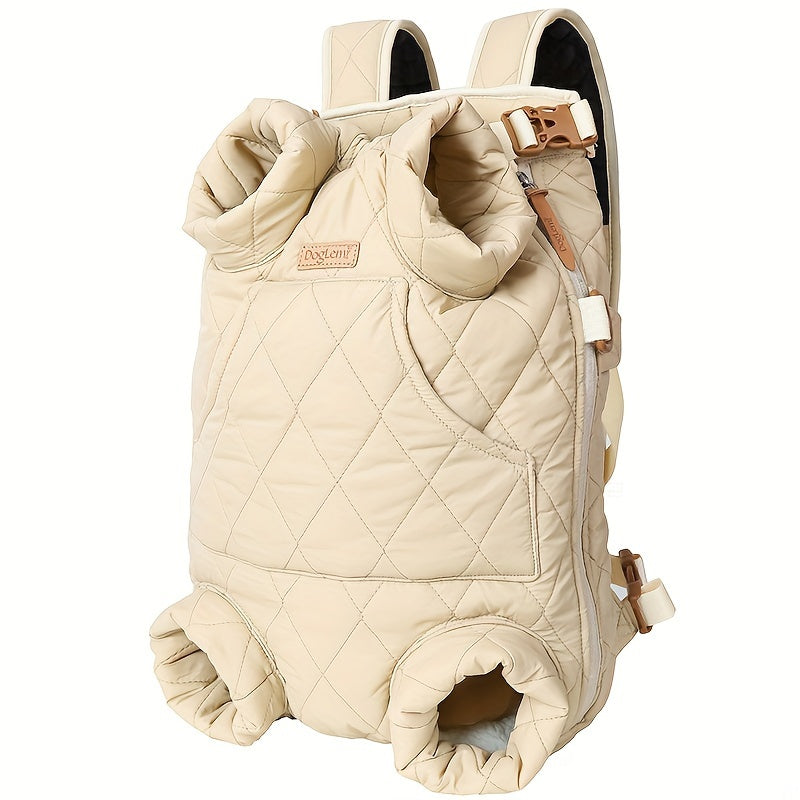 Adjustable Quilted Pet Carrier Backpack for Small to Medium Dogs - Cozy Fleece-Lined, Hands-Free Front Legs Out Chest Carrier with Zip Closure, Ideal for Hiking & Cycling - Available in Black, Beige, Pink, Gray, Olive Green,