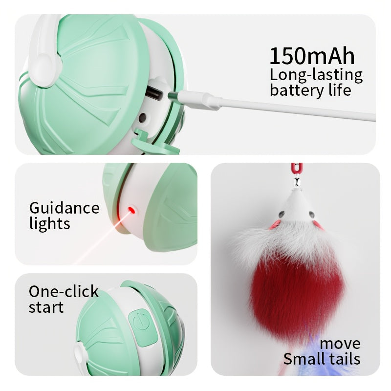 Automatic Cat Toy - Interactive Cat Toy, USB Rechargeable, Glowing Design for Indoor Play and Mental Stimulation, Fun Design, Fake Mouse, Replaceable Hanging Ornaments, Laser Cat Toy